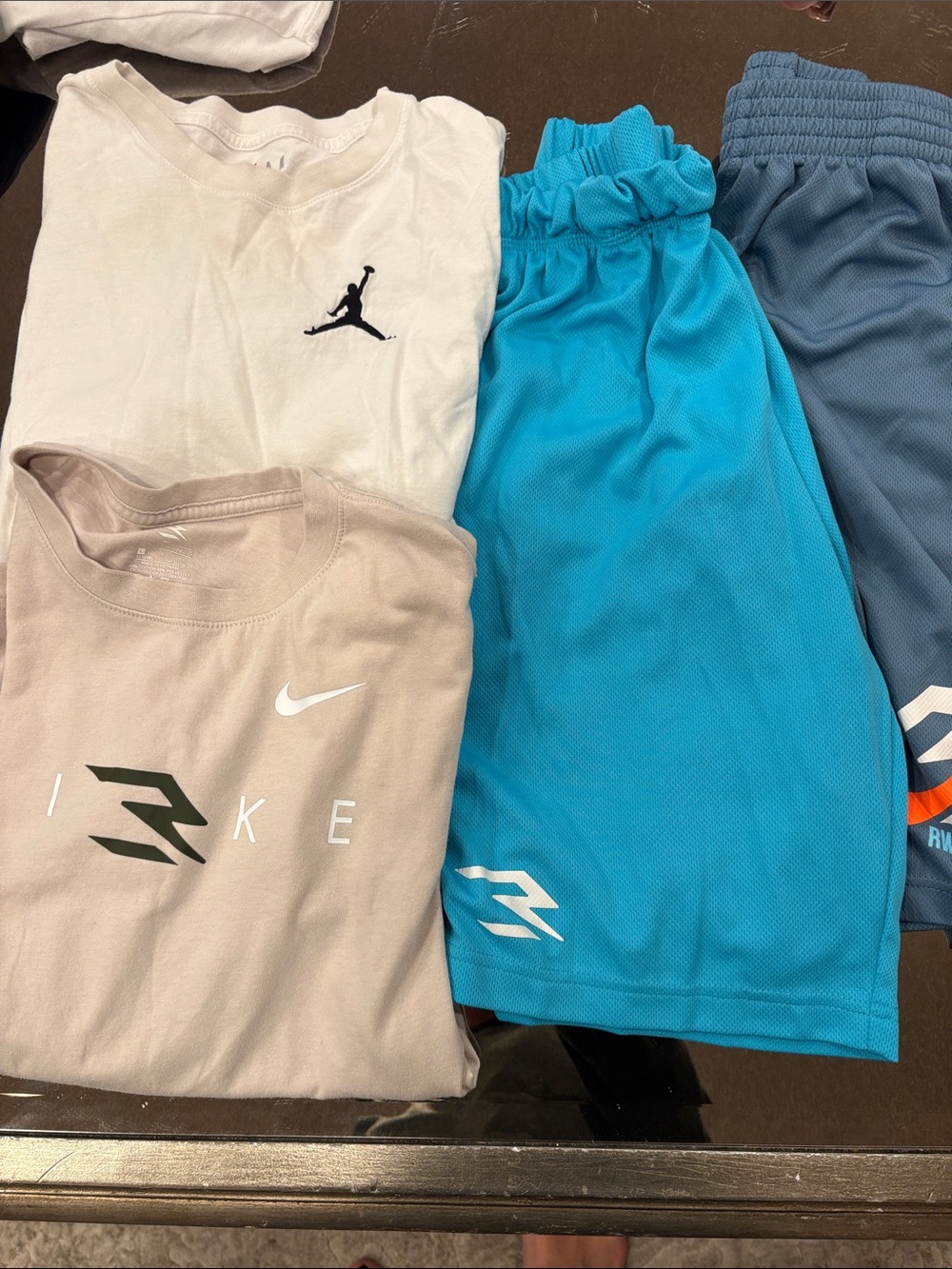 Nike Kids White, Tan, Teal, Blue Athletic Tops & Shorts Bundle